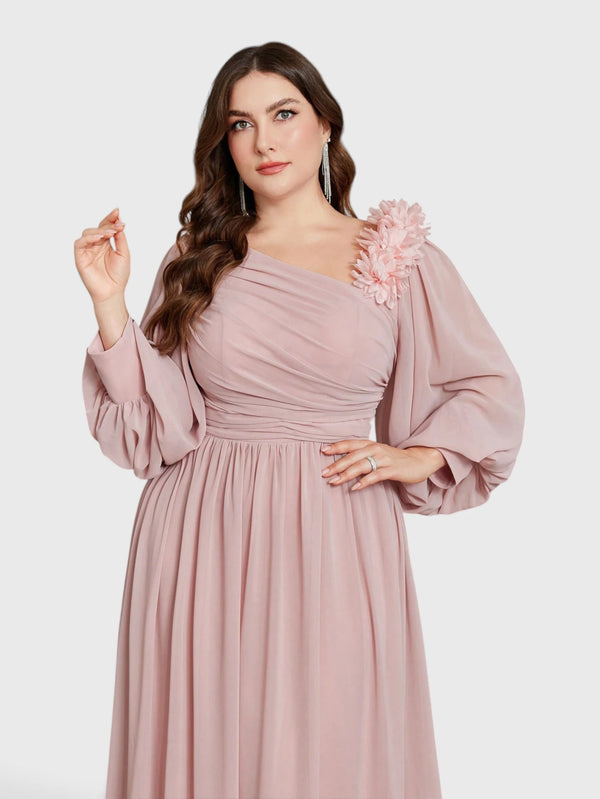 Vestido de Festa Longo Plus Size Assimétrico Flowers Julieta