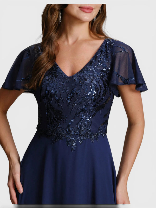 Vestido de Festa Longo Plus Size Bordado Lamine