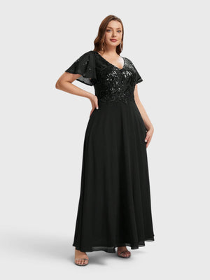 Vestido de Festa Longo Plus Size Bordado Lamine