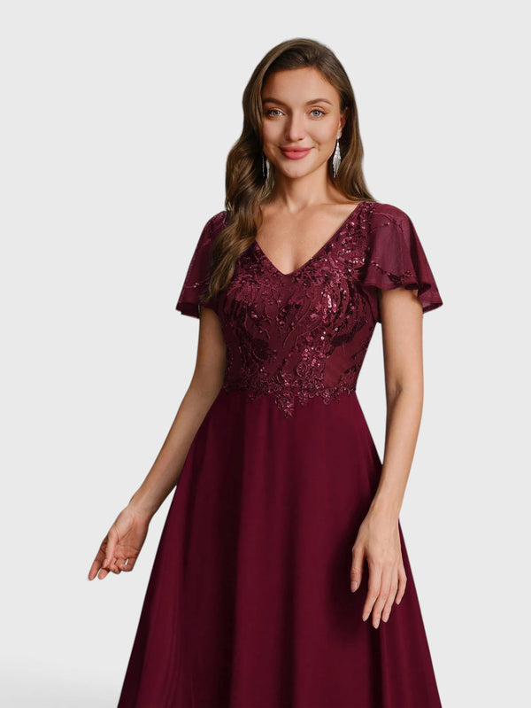 Vestido de Festa Longo Plus Size Bordado Lamine