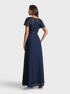 Vestido de Festa Longo Plus Size Bordado Lamine