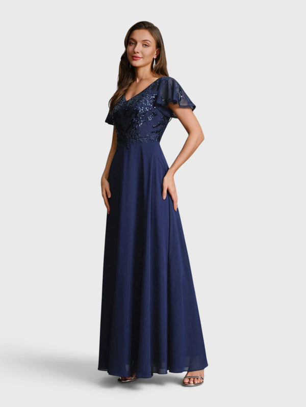 Vestido de Festa Longo Plus Size Bordado Lamine