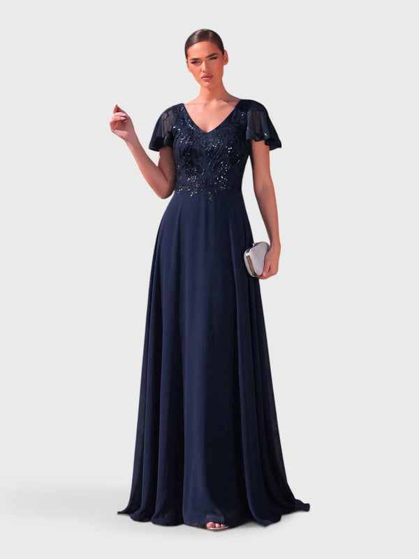 Vestido de Festa Longo Plus Size Bordado Lamine