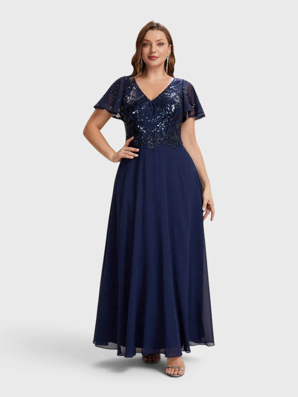 Vestido de Festa Longo Plus Size Bordado Lamine