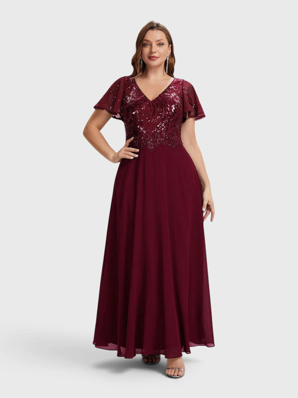 Vestido de Festa Longo Plus Size Bordado Lamine