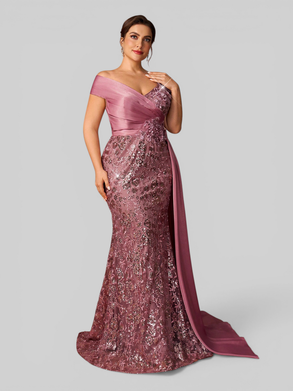 Vestido de Festa Longo Ombro a Ombro Paetê Mell