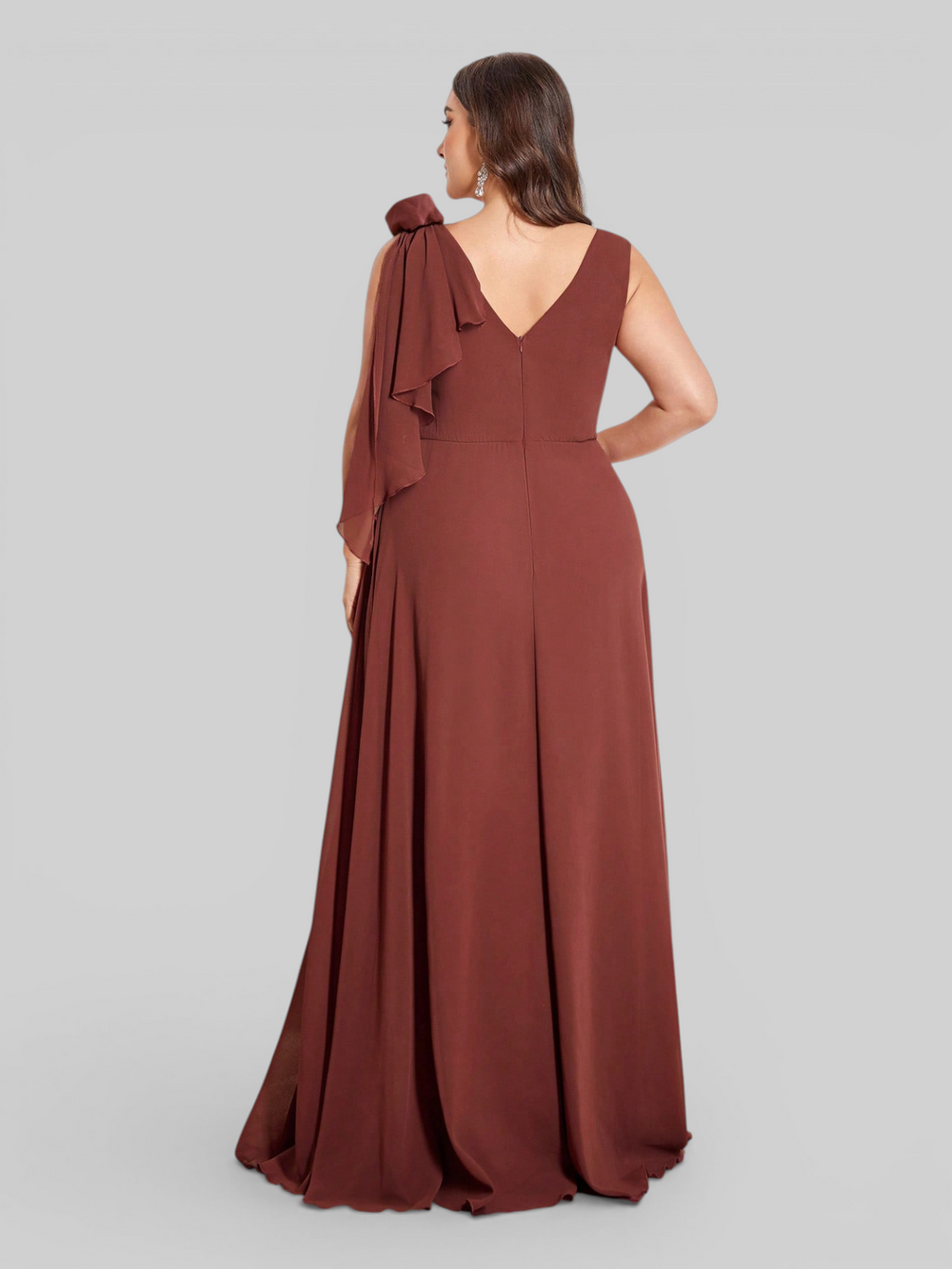 Vestido de Festa Longo Plus Size com Fenda e Flowers