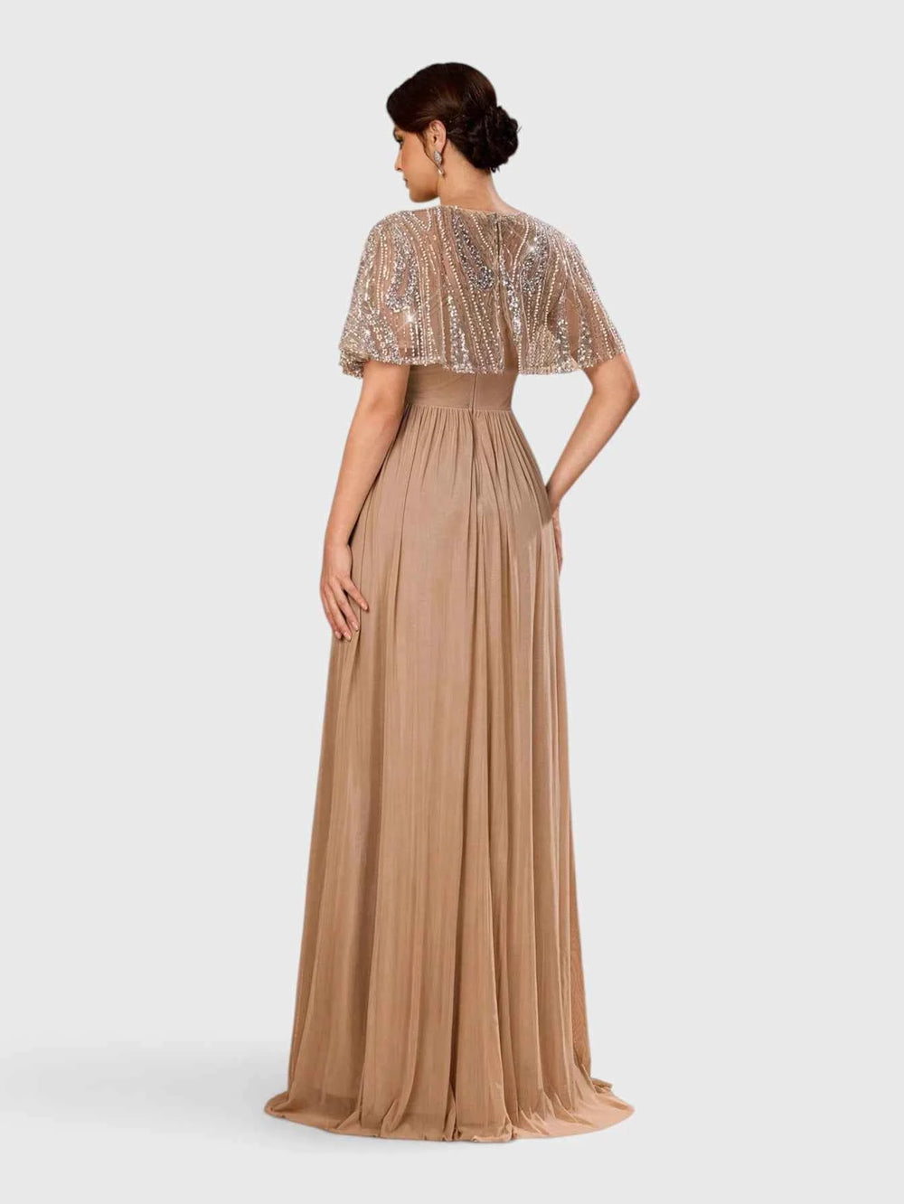 Vestido de Festa Longo Premium Bordado Champanhe Bellinda