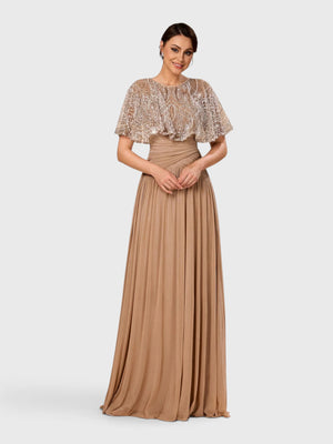 Vestido de Festa Longo Premium Bordado Champanhe Bellinda