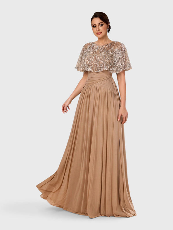 Vestido de Festa Longo Premium Bordado Champanhe Bellinda