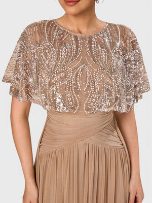 Vestido de Festa Longo Premium Bordado Champanhe Bellinda