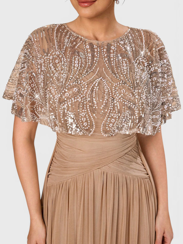Vestido de Festa Longo Premium Bordado Champanhe Bellinda