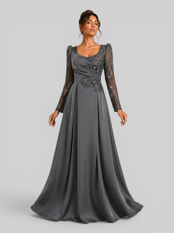 Vestido de Festa Longo Premium Bordado Manga Longa Lumens