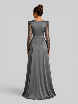 Vestido de Festa Longo Premium Bordado Manga Longa Lumens