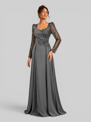 Vestido de Festa Longo Premium Bordado Manga Longa Lumens