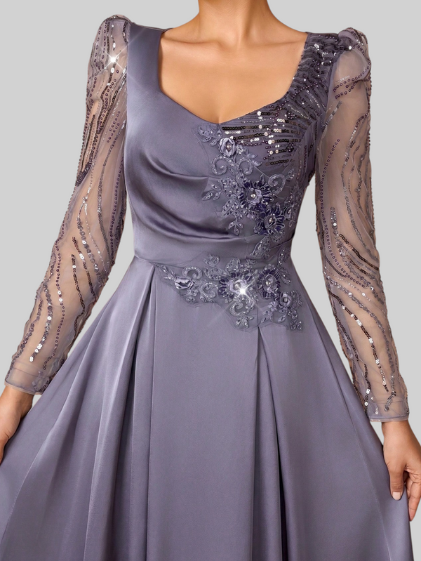 Vestido de Festa Longo Premium Bordado Manga Longa Lumens