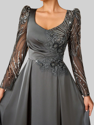 Vestido de Festa Longo Premium Bordado Manga Longa Lumens