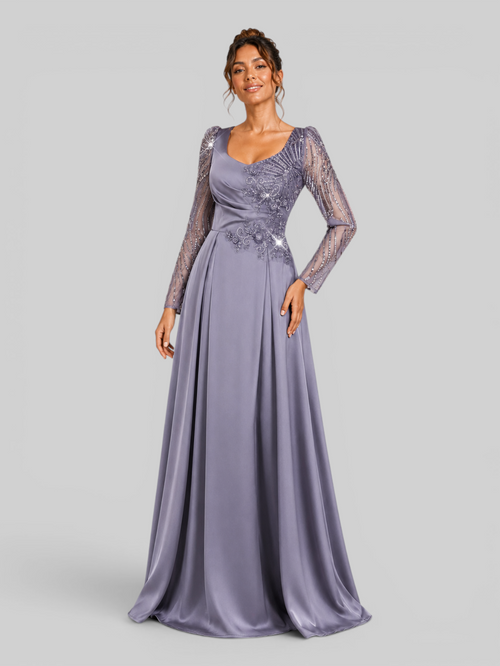 Vestido de Festa Longo Premium Bordado Manga Longa Lumens