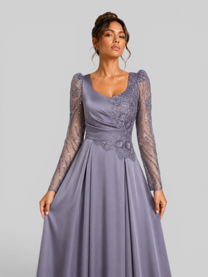 Vestido de Festa Longo Premium Bordado Manga Longa Lumens