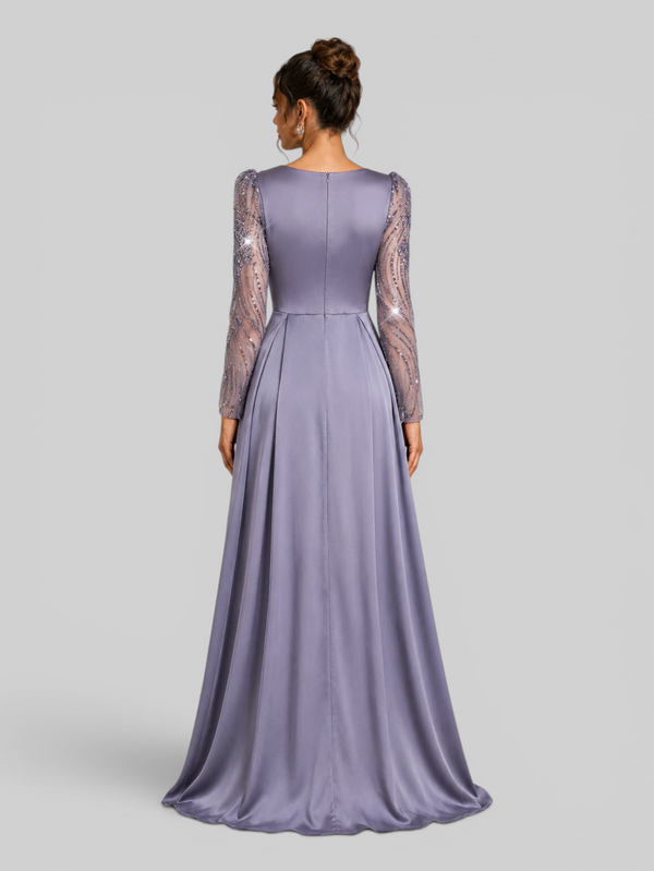 Vestido de Festa Longo Premium Bordado Manga Longa Lumens