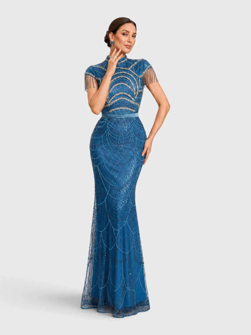 Vestido de Festa Longo Premium Bordado com Apliques Paetê Dulce
