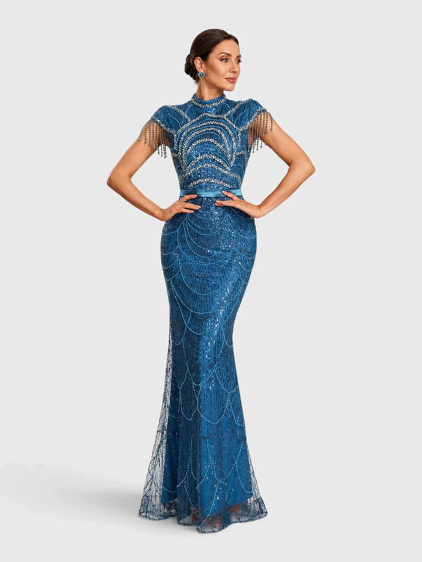 Vestido de Festa Longo Premium Bordado com Apliques Paetê Dulce