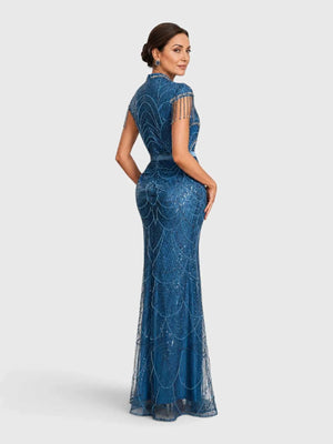 Vestido de Festa Longo Premium Bordado com Apliques Paetê Dulce