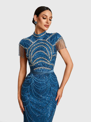 Vestido de Festa Longo Premium Bordado com Apliques Paetê Dulce