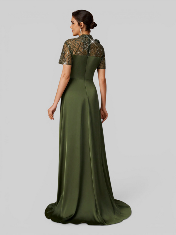 Vestido de Festa Longo Premium Bordado em Paetê Folhagem 3D
