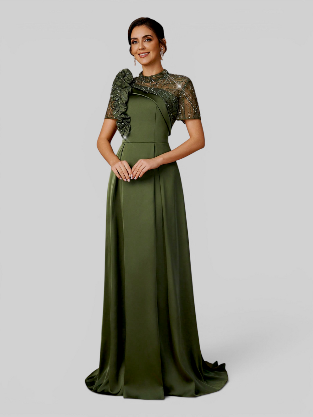 Vestido de Festa Longo Premium Bordado em Paetê Folhagem 3D