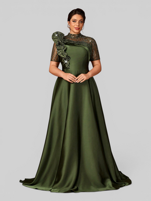 Vestido de Festa Longo Premium Bordado em Paetê Folhagem 3D