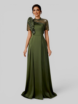 Vestido de Festa Longo Premium Bordado em Paetê Folhagem 3D