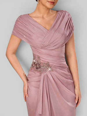 Vestido de Festa Longo Premium Drapeado com Bordado Gola V
