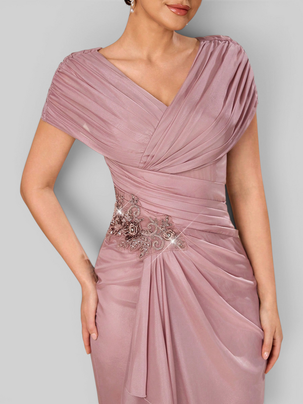 Vestido de Festa Longo Premium Drapeado com Bordado Gola V