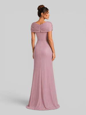 Vestido de Festa Longo Premium Drapeado com Bordado Gola V