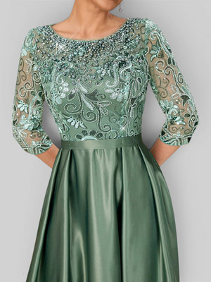 Vestido de Festa Longo Premium Manga 3/4 Bordado Pérolas Magnifica