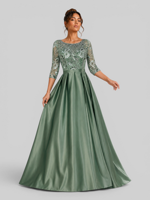 Vestido de Festa Longo Premium Manga 3/4 Bordado Pérolas Magnifica