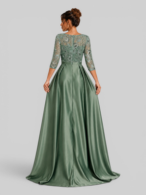 Vestido de Festa Longo Premium Manga 3/4 Bordado Pérolas Magnifica