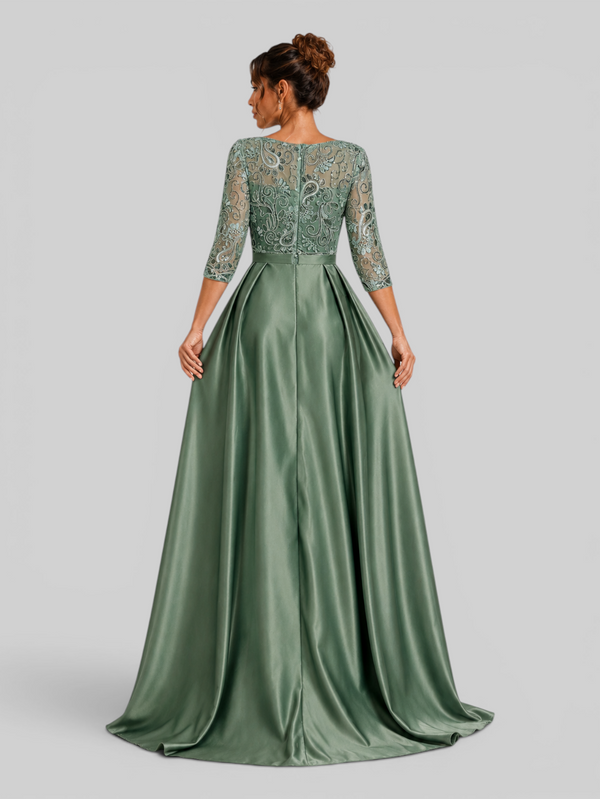 Vestido de Festa Longo Premium Manga 3/4 Bordado Pérolas Magnifica