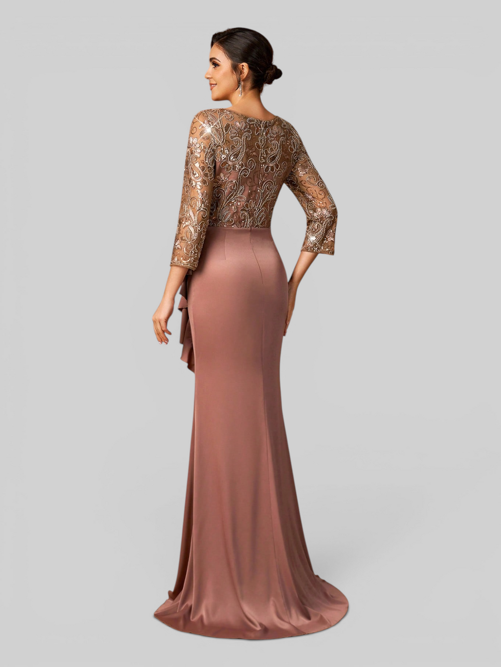 Vestido de Festa Longo Premium Manga 3/4 Pérolas Flowers