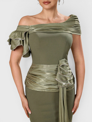 Vestido de Festa Longo Premium Ombro a Ombro Acetinado Life