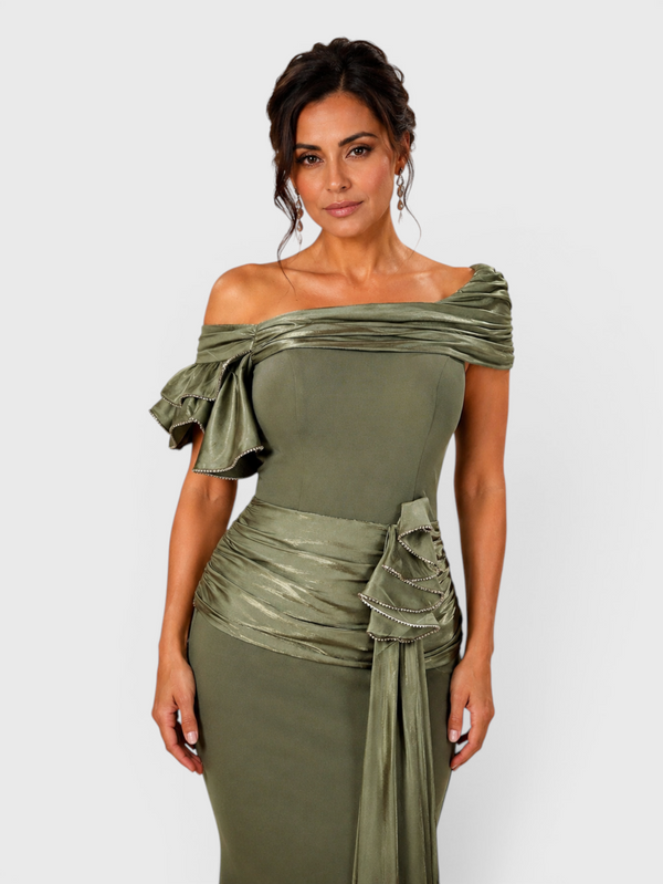 Vestido de Festa Longo Premium Ombro a Ombro Acetinado Life