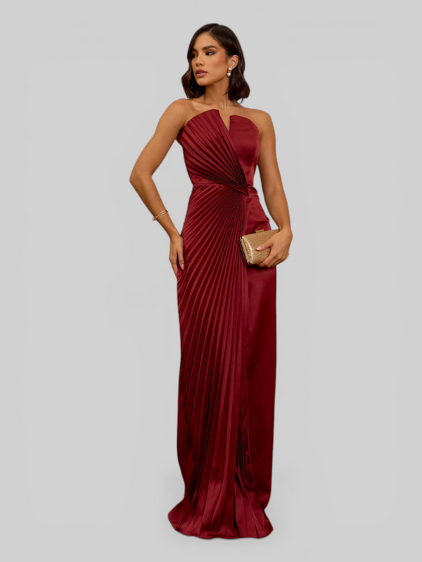 Vestido de Festa Longo Premium Plissado Leque