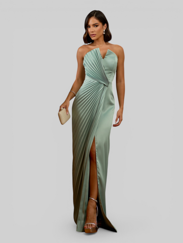 Vestido de Festa Longo Premium Plissado Leque