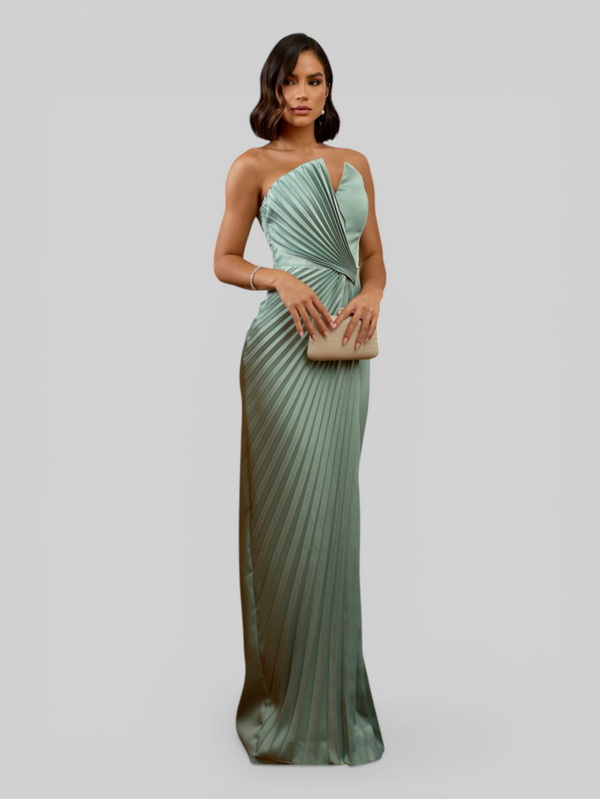 Vestido de Festa Longo Premium Plissado Leque