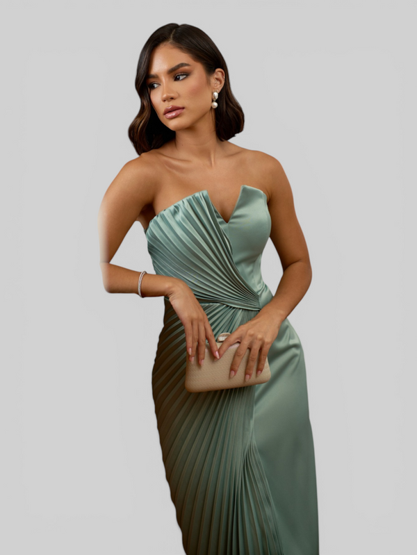 Vestido de Festa Longo Premium Plissado Leque