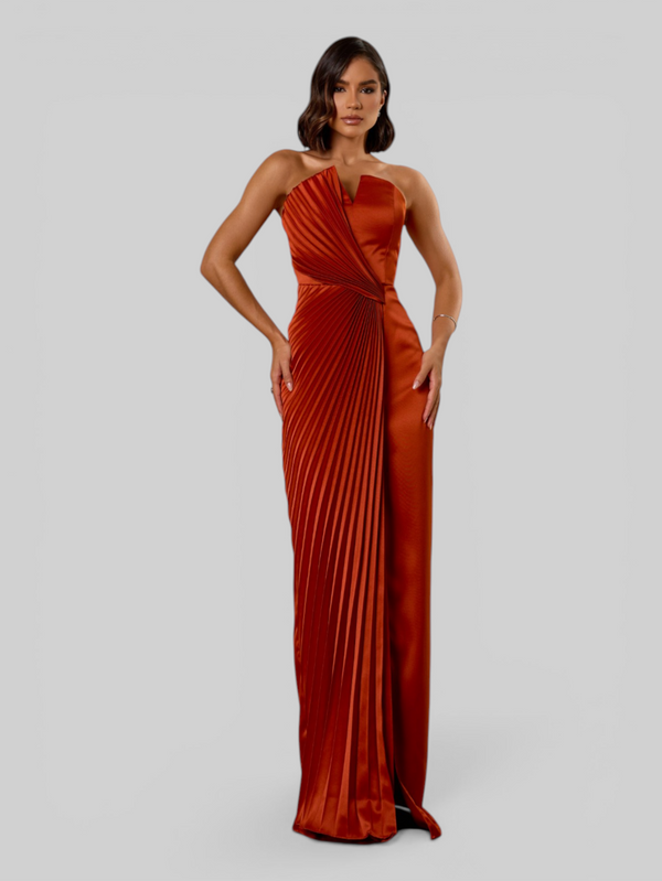 Vestido de Festa Longo Premium Plissado Leque