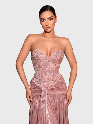Vestido de Festa Longo Premium Plissado com Bordado Amore