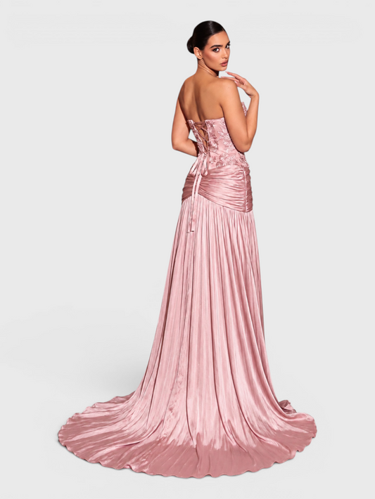 Vestido de Festa Longo Premium Plissado com Bordado Amore