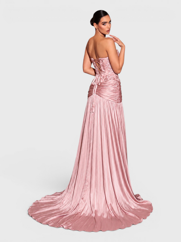 Vestido de Festa Longo Premium Plissado com Bordado Amore